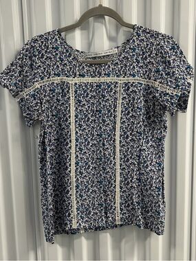 & OTHER STORIES Women’s Floral Lace-Trim Short Sleeve Top - Blue Size 10